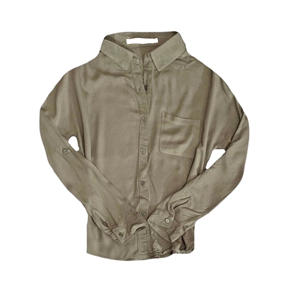 DELIGHT Women's Olive Green Sheer Button Down Long Sleeve Top Small